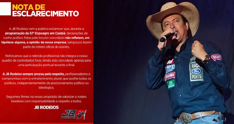 JB Rodeios esclarece após locutor ofender a esquerda na Expoagro