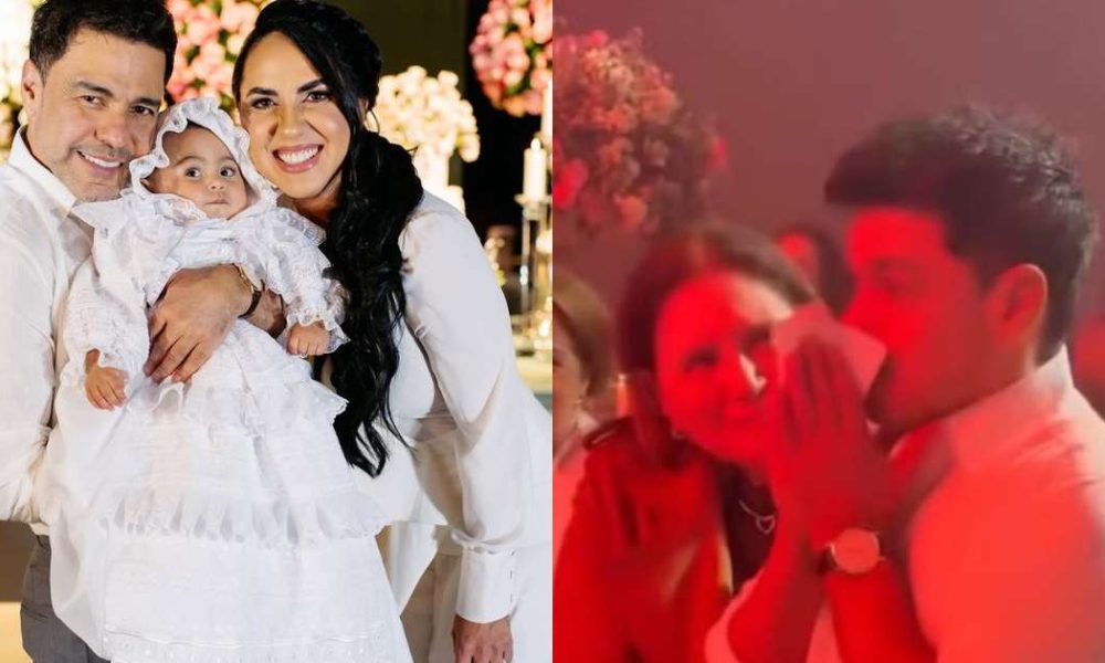 Zezé se emociona no batizado da filha com música dedicada à ex