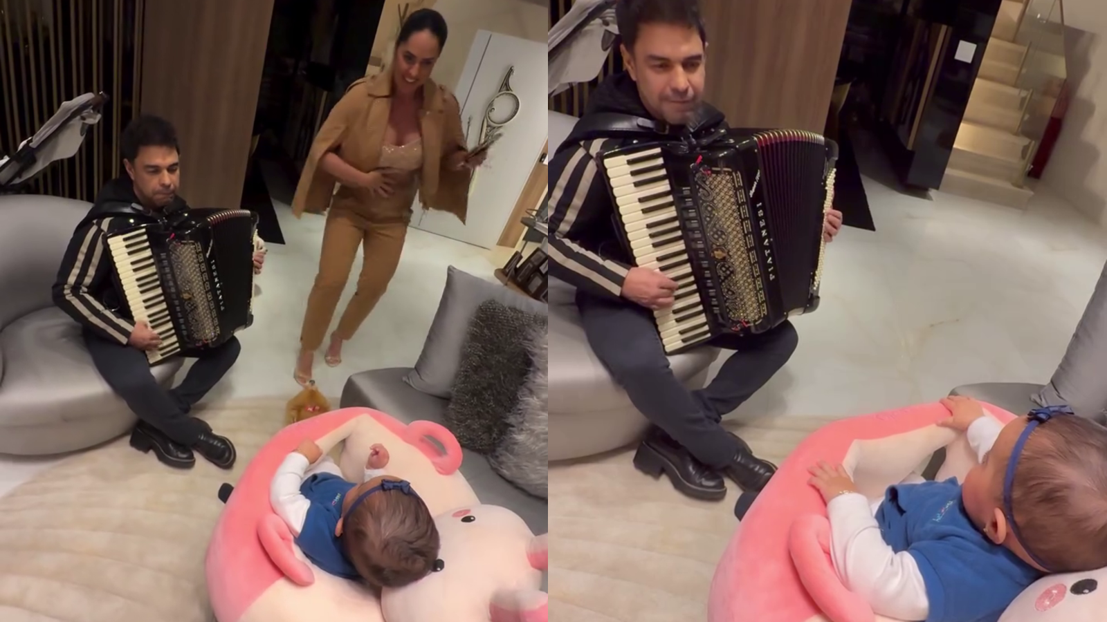 Zezé Di Camargo faz show particular com sanfona para filha
